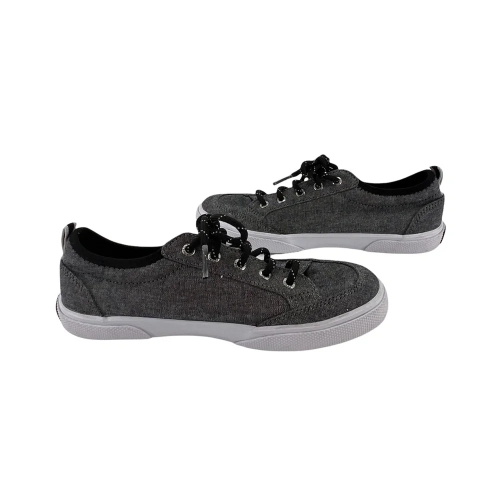 Sperry Top-Sider Black Deckfin Lace Up Boat Shoe Sneakers Size 1.5 Boy's